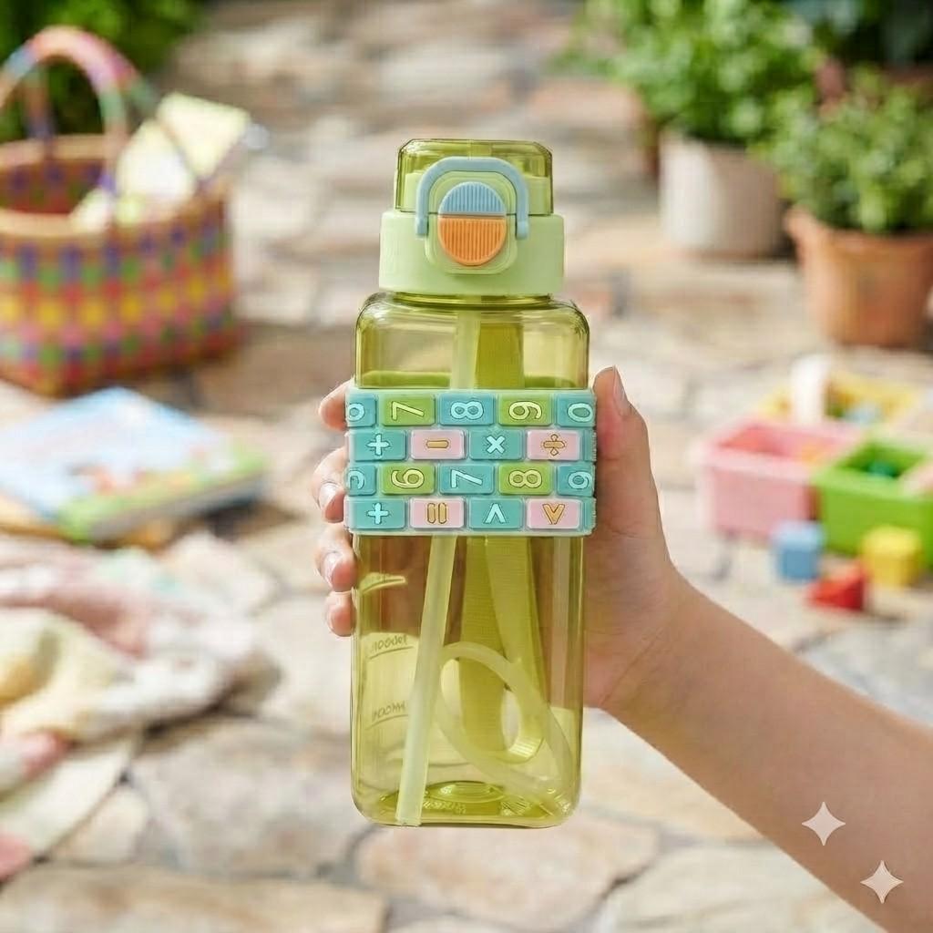 Kids’ Educational Math Pattern Water Bottle with Straw & Carry Strap – 600ml image 4