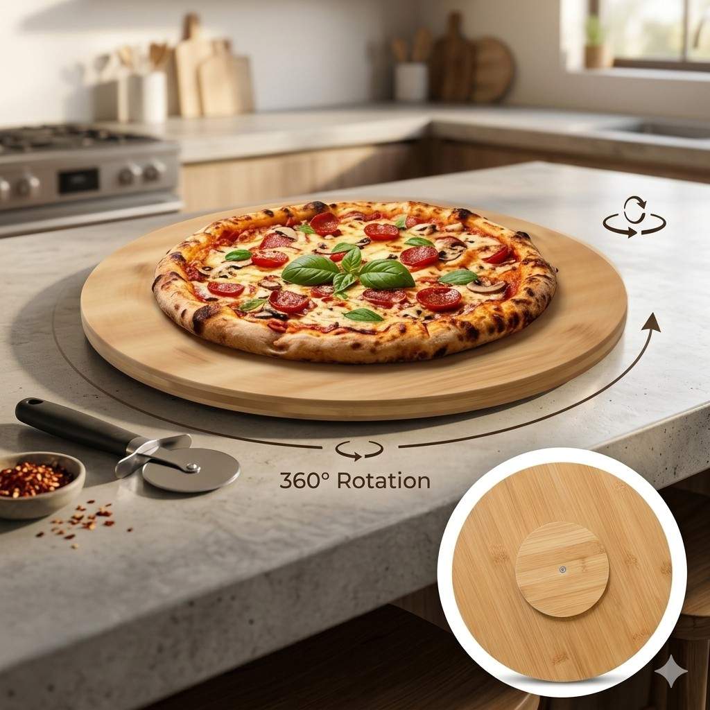 Premium Bamboo 360° Revolving Cake Decorating & Serving Turntable (12?) image 2