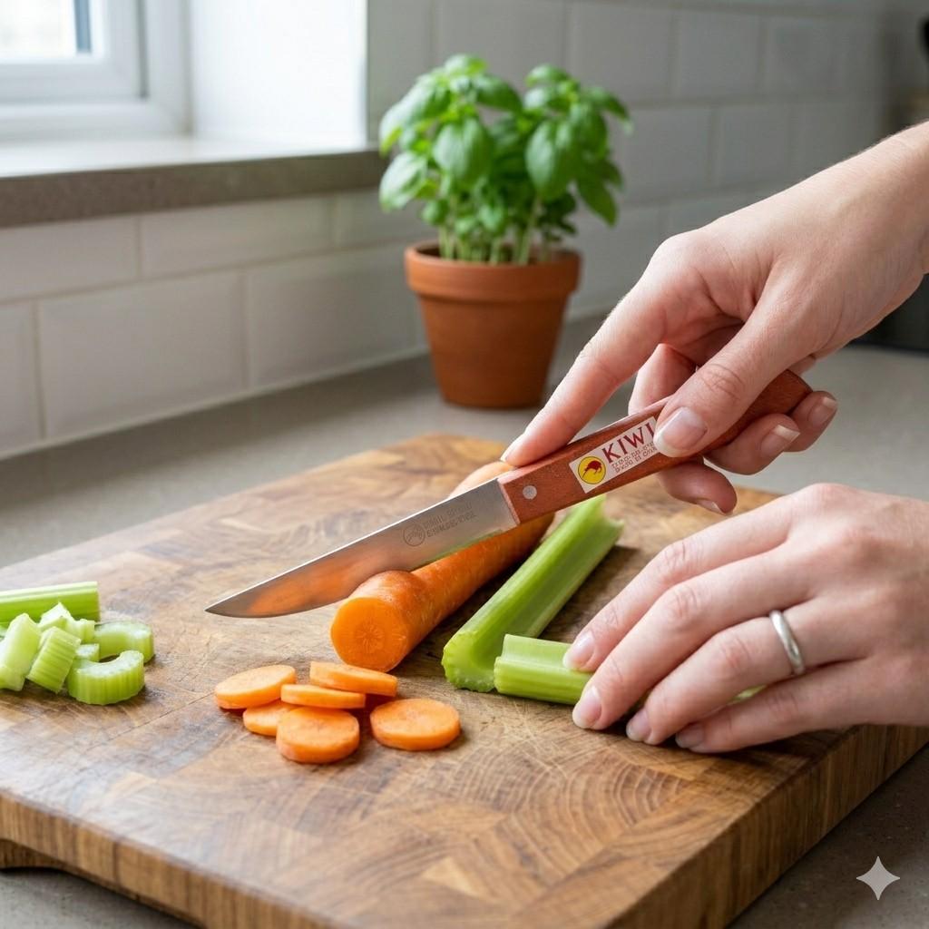 Kiwi Stainless Steel Utility Knife with Traditional Lightweight Wooden Handle image 2