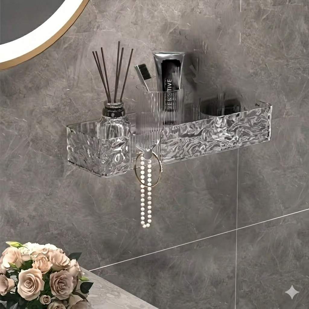 Luxury Rectangle Wall-Mounted Organizer Rack – Multi-Purpose Transparent Storage for Bathroom & Kitchen image 2