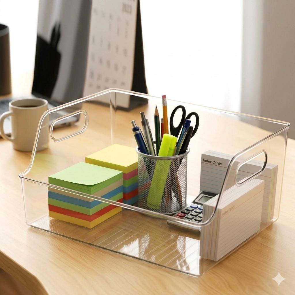 Premium Clear Multipurpose Storage Organizer Bin with Handles main image