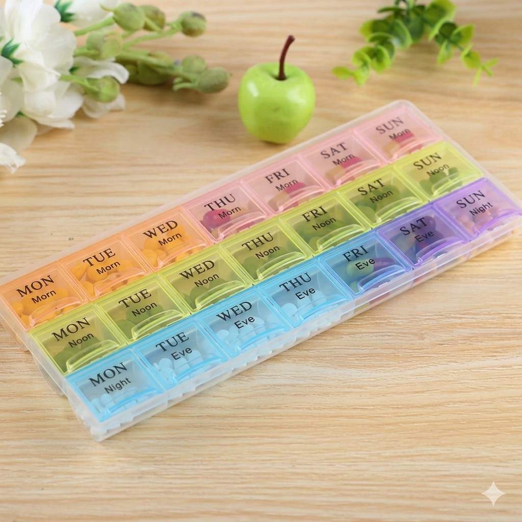 7-Day Weekly Pill Organizer – 21 Compartment Medication Box for Morning, Noon, & Night main image