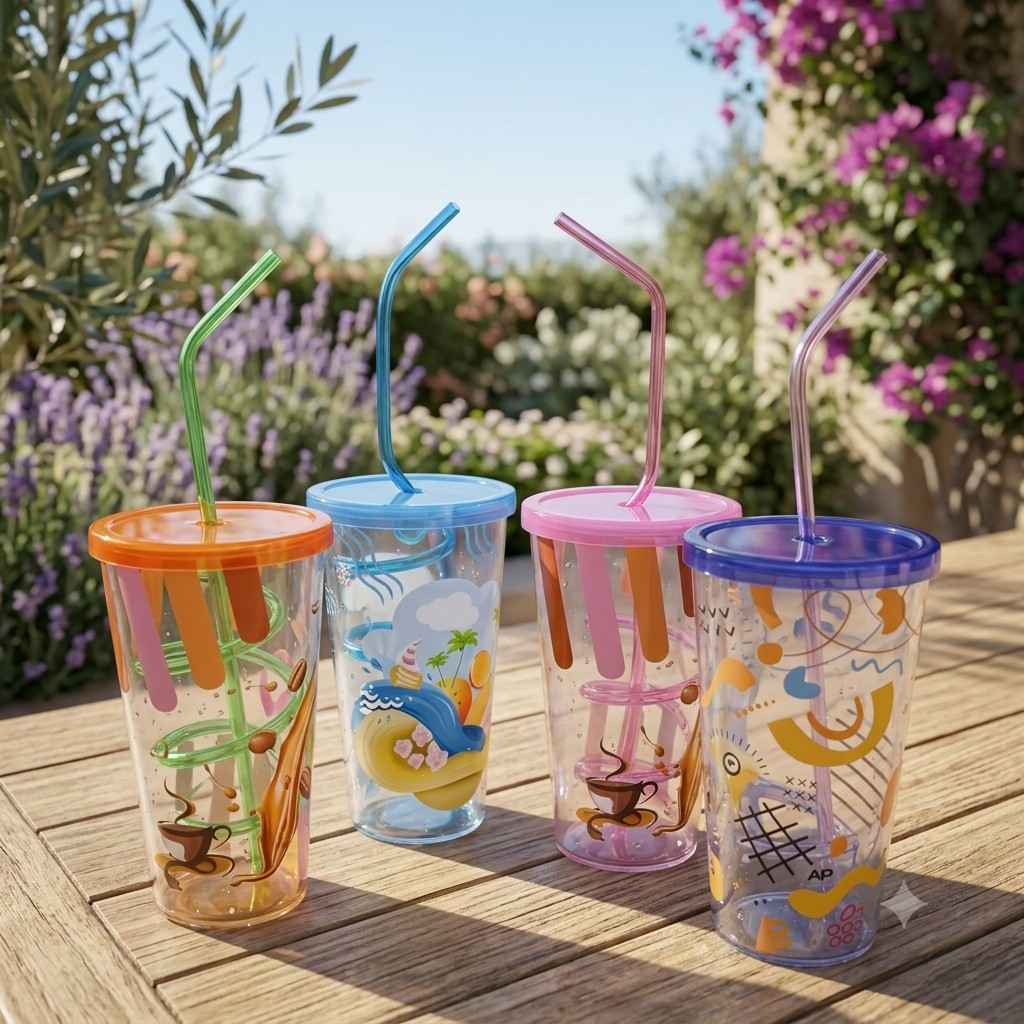 Modern Patterned Ring Straw Glass Set (4 Pack) – Stylish Reusable Drinking Tumblers image 4