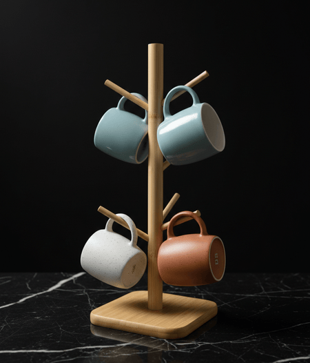 Eco-Friendly Bamboo Mug Holder | Modern Kitchen Countertop Organizer image 2