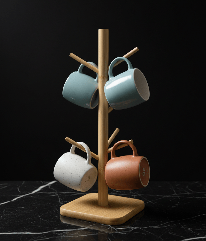 Eco-Friendly Bamboo Mug Holder | Modern Kitchen Countertop Organizer image 2