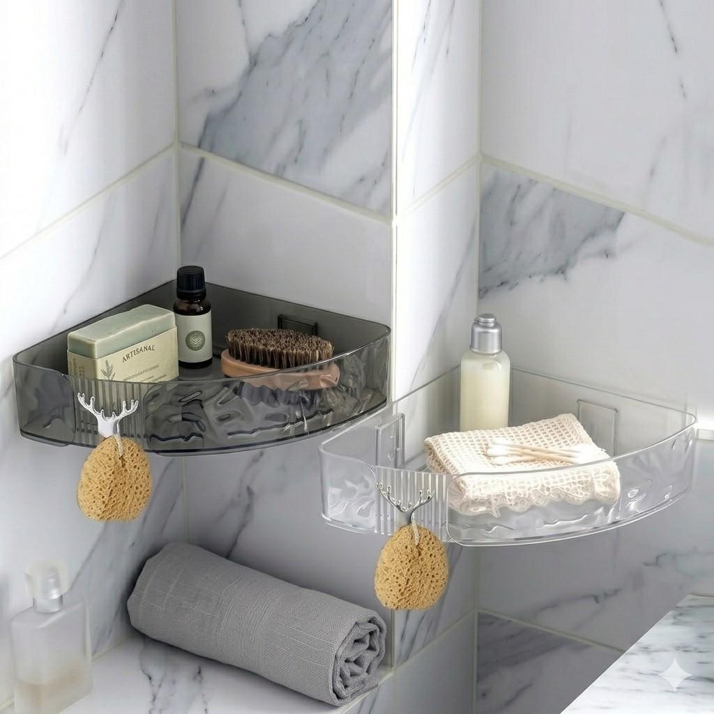 Luxury Adhesive Corner Rack – No-Drill Wall Mounted Organizer for Bathroom & Kitchen main image