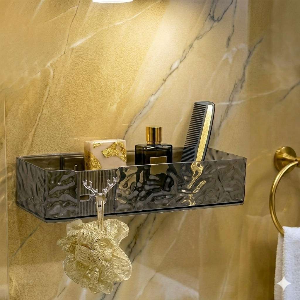 Luxury Rectangle Wall-Mounted Organizer Rack – Multi-Purpose Transparent Storage for Bathroom & Kitchen main image