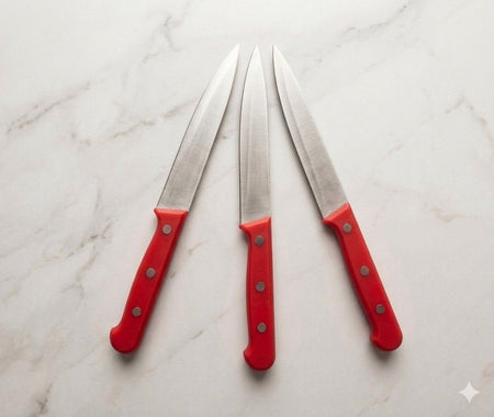 Premium Stainless Steel Utility Knife with Ergonomic Red Handle main image