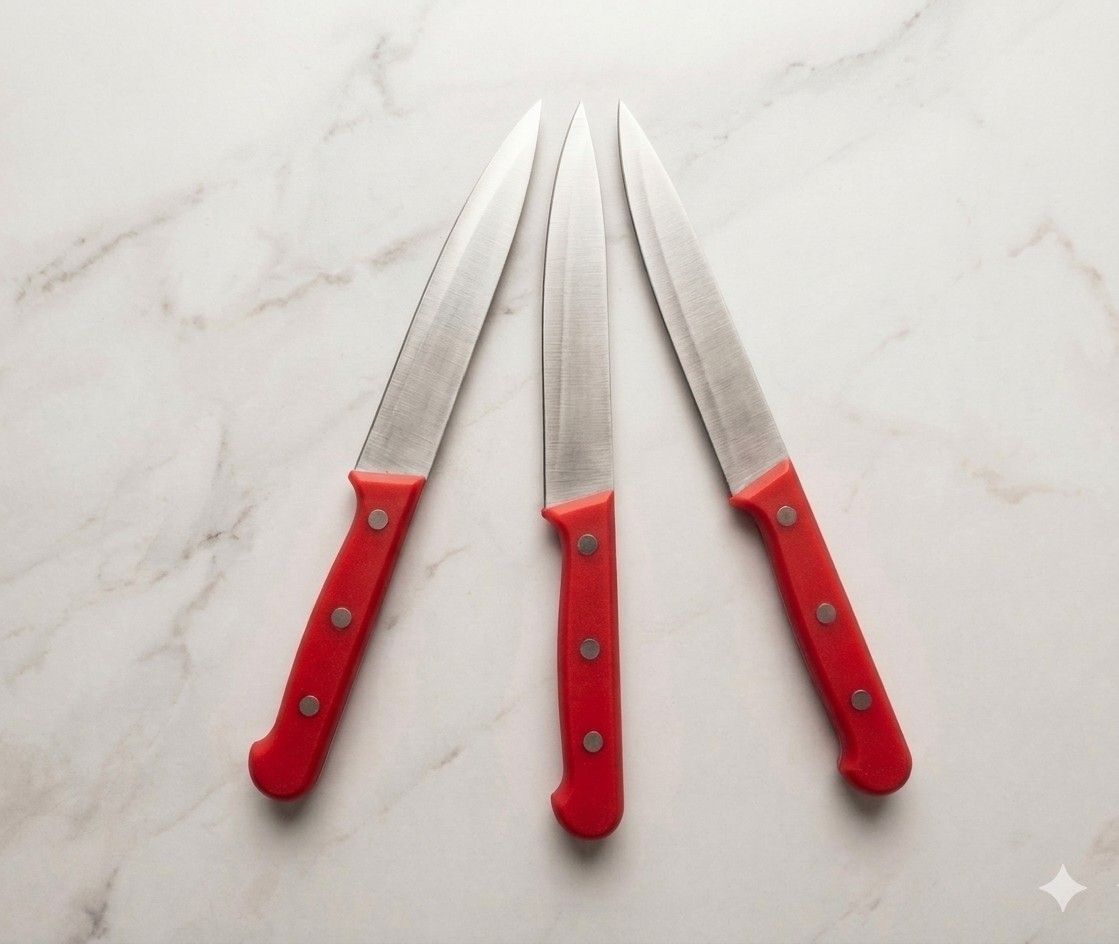 Premium Stainless Steel Utility Knife with Ergonomic Red Handle main image