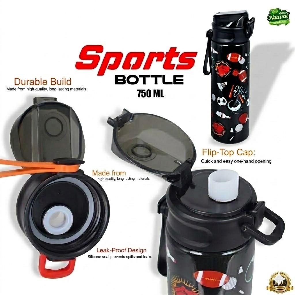 750ml Leak-Proof Sports Water Bottle with Flip-Top Cap image 2