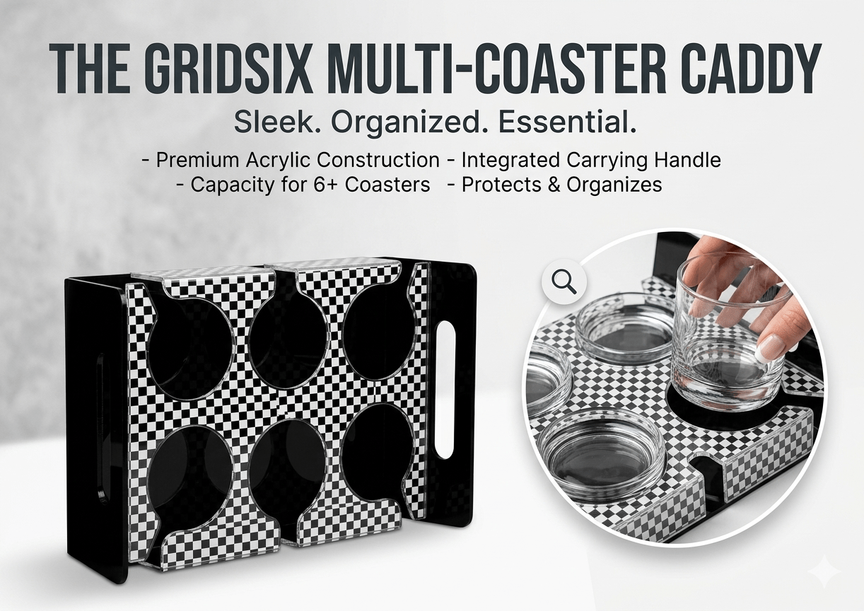IMPERIAL BLACK AND GOLD ELEGANT TEXTURED GLASS AND CUP HOLDER TRAY/6 SLOT BLACK GOLD TRAY image 2