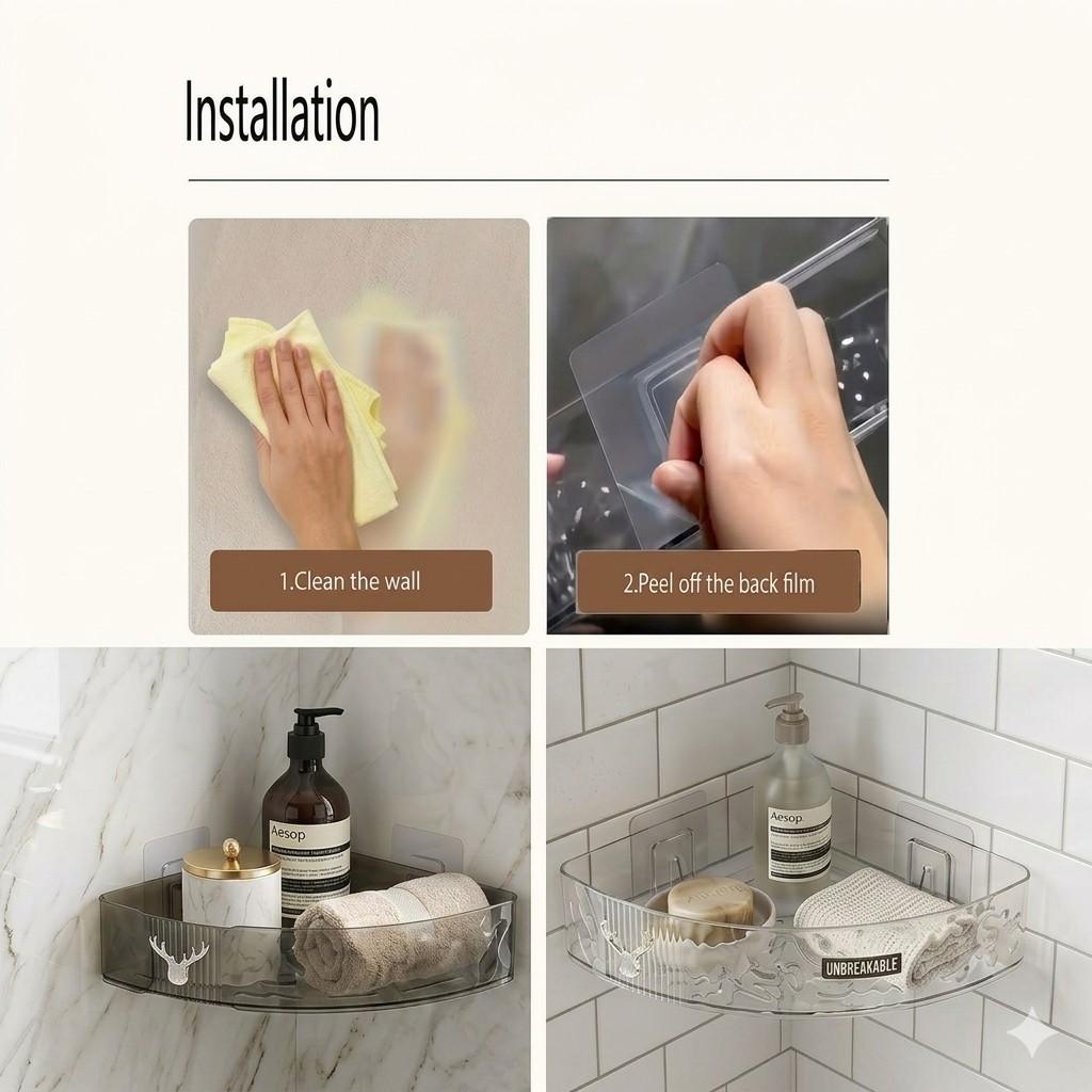 Luxury Adhesive Corner Rack – No-Drill Wall Mounted Organizer for Bathroom & Kitchen image 5