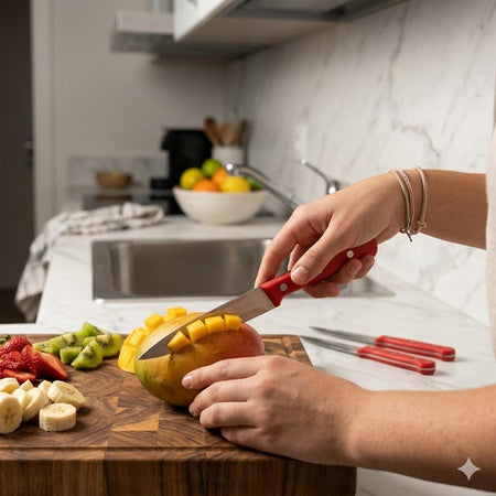 Premium Stainless Steel Utility Knife with Ergonomic Red Handle image 2