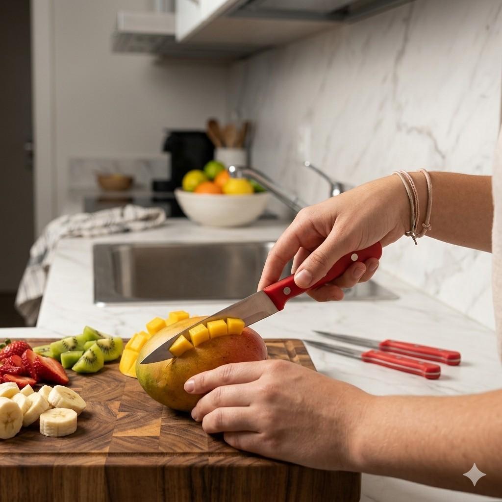 Premium Stainless Steel Utility Knife with Ergonomic Red Handle image 2