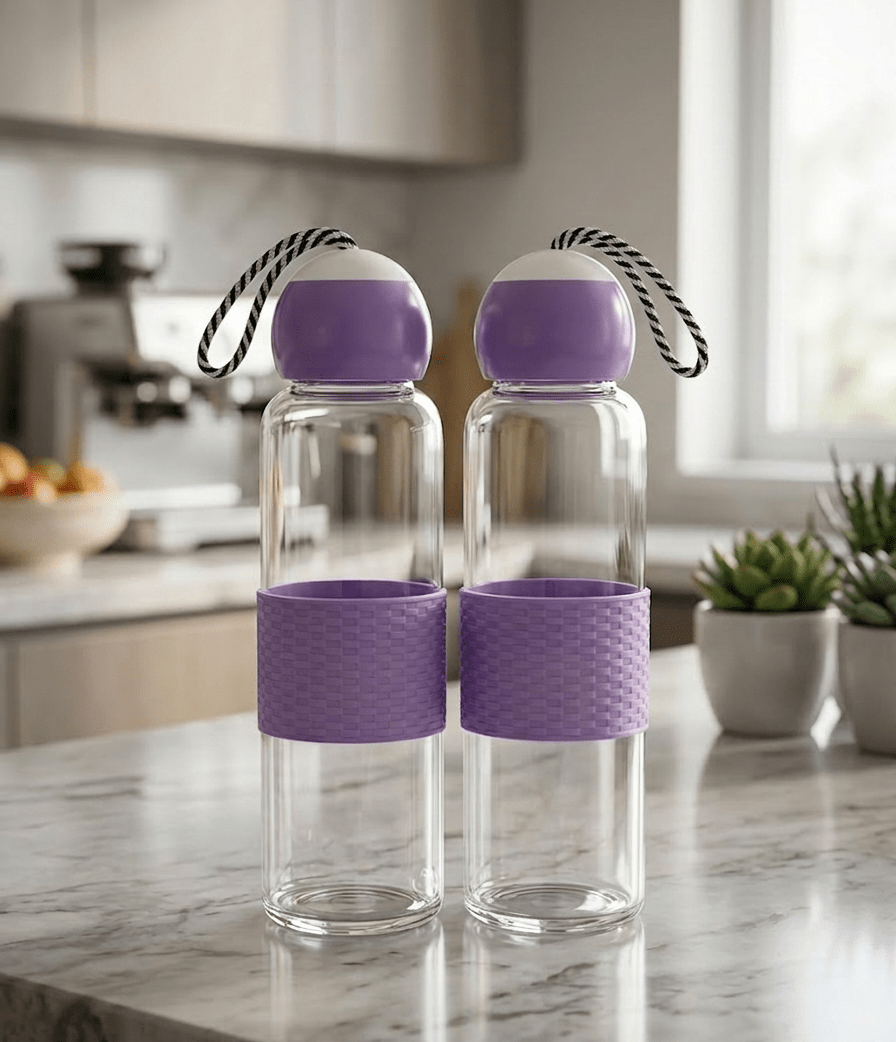 360ml Borosilicate Glass Water Bottle – Leak-Proof Lid with Carrying Loop & Silicone Grip Sleeve image 3