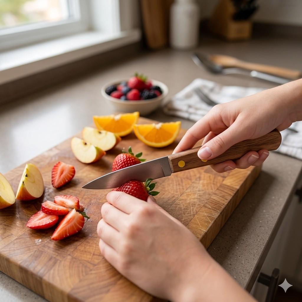 Stainless Steel Kitchen Paring Knife with Classic Double-Rivet Wooden Handle image 2