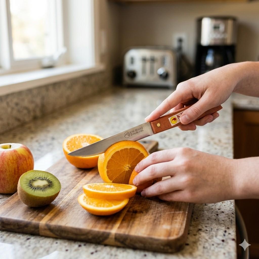 Kiwi Stainless Steel Utility Knife with Traditional Lightweight Wooden Handle image 3