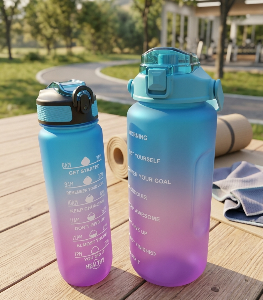 2-Piece Motivational Sports Water Bottle Set – 2000ml & 800ml image 2
