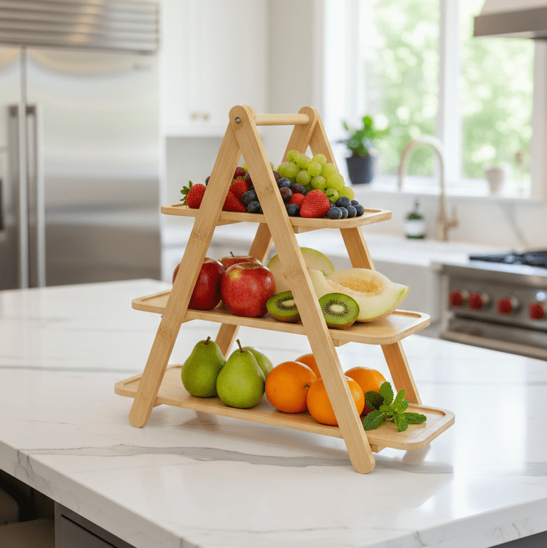 3-Tier Bamboo Serving Stand – A-Frame Tiered Cupcake & Fruit Display main image