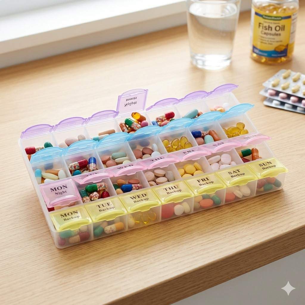 28-Grid Weekly Pill Organizer 7-Day Pill Case with Morning, Noon, Night & Backup Compartments image 2