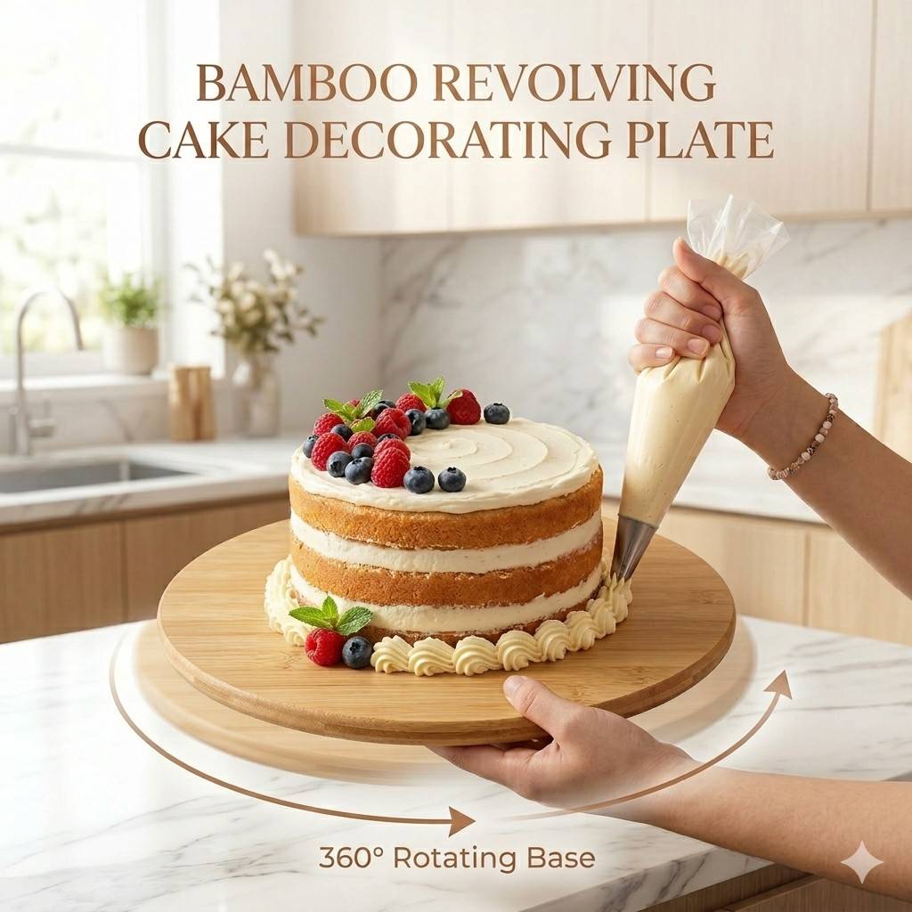 Premium Bamboo 360° Revolving Cake Decorating & Serving Turntable (12?) main image