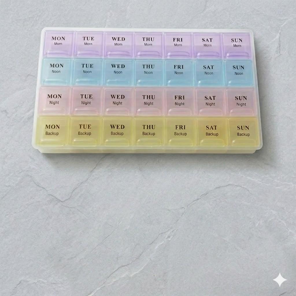 28-Grid Weekly Pill Organizer 7-Day Pill Case with Morning, Noon, Night & Backup Compartments image 3