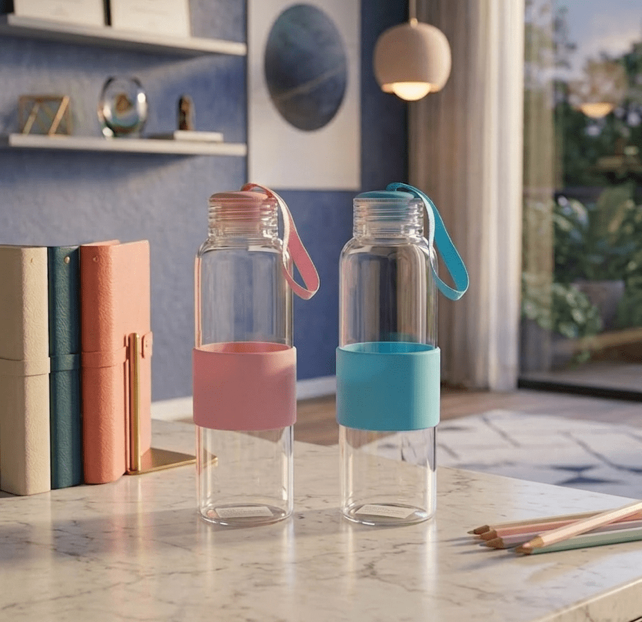 Premium Glass Hydration Bottle with Ergonomic Silicone Grip and Carry Strap image 3