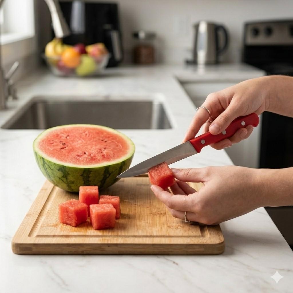Premium Stainless Steel Utility Knife with Ergonomic Red Handle image 3