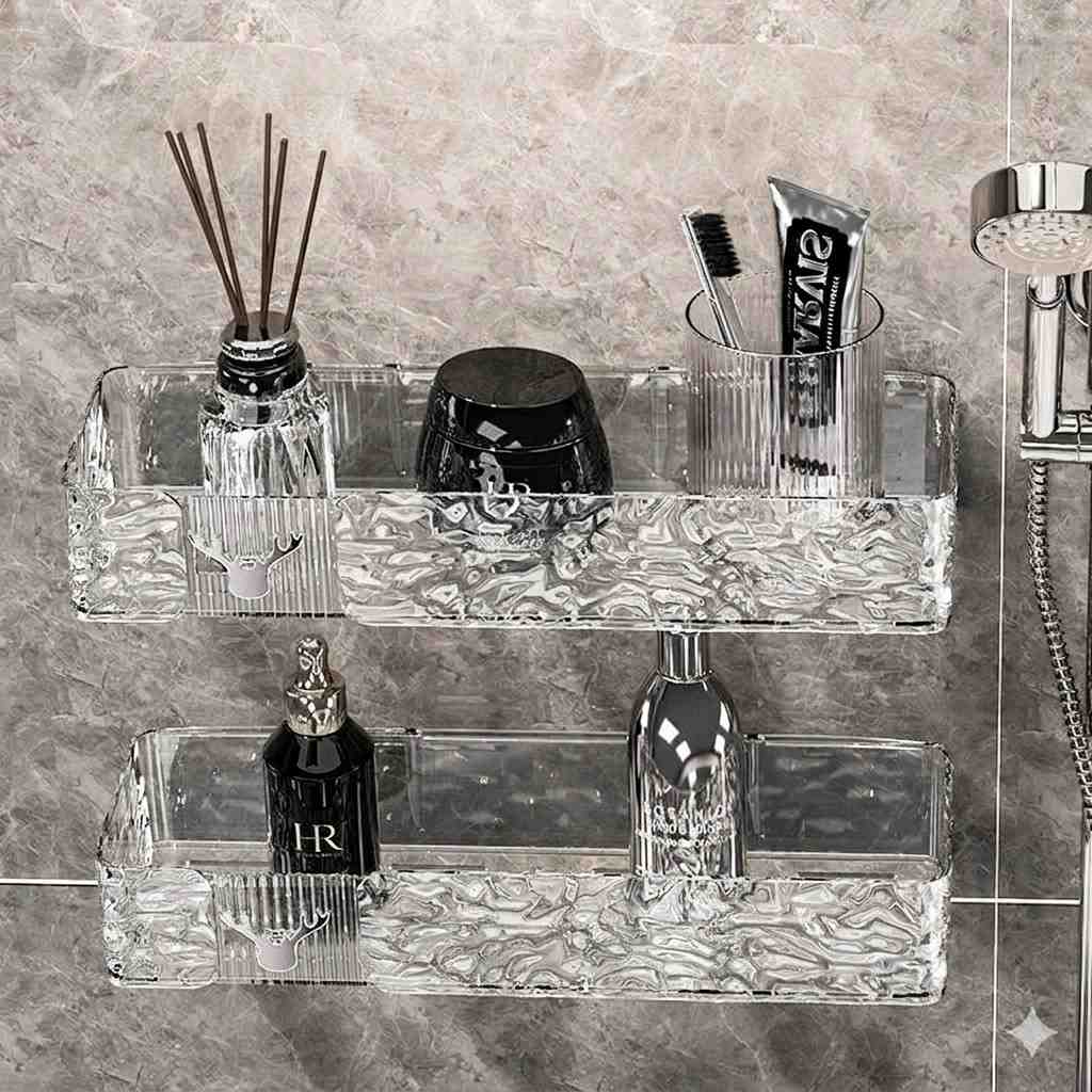 Luxury Rectangle Wall-Mounted Organizer Rack – Multi-Purpose Transparent Storage for Bathroom & Kitchen image 5