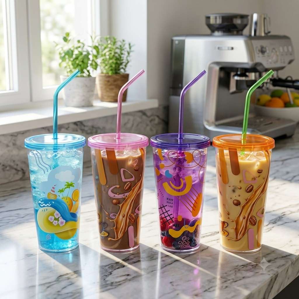 Modern Patterned Ring Straw Glass Set (4 Pack) – Stylish Reusable Drinking Tumblers main image