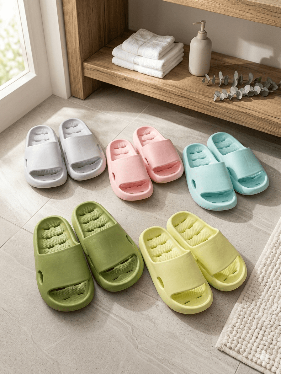 Quick-Drying Shower Slides with Drainage Holes – Lightweight EVA Compression Slippers for Bath, Pool, and Spa image 2