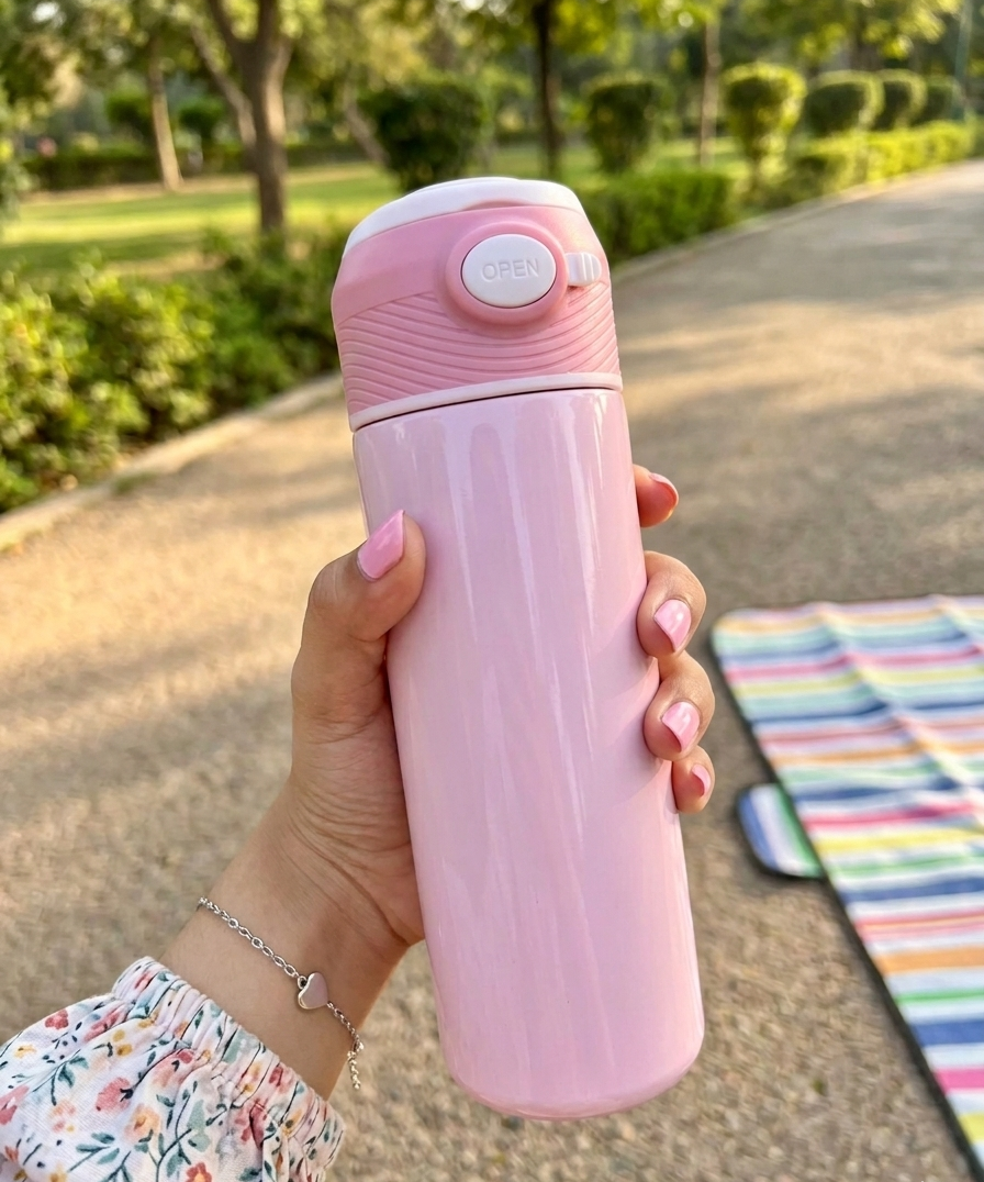 Premium quality vacuum stainless steel insulated sipper bottle lockable popup lid- 450ml image 5