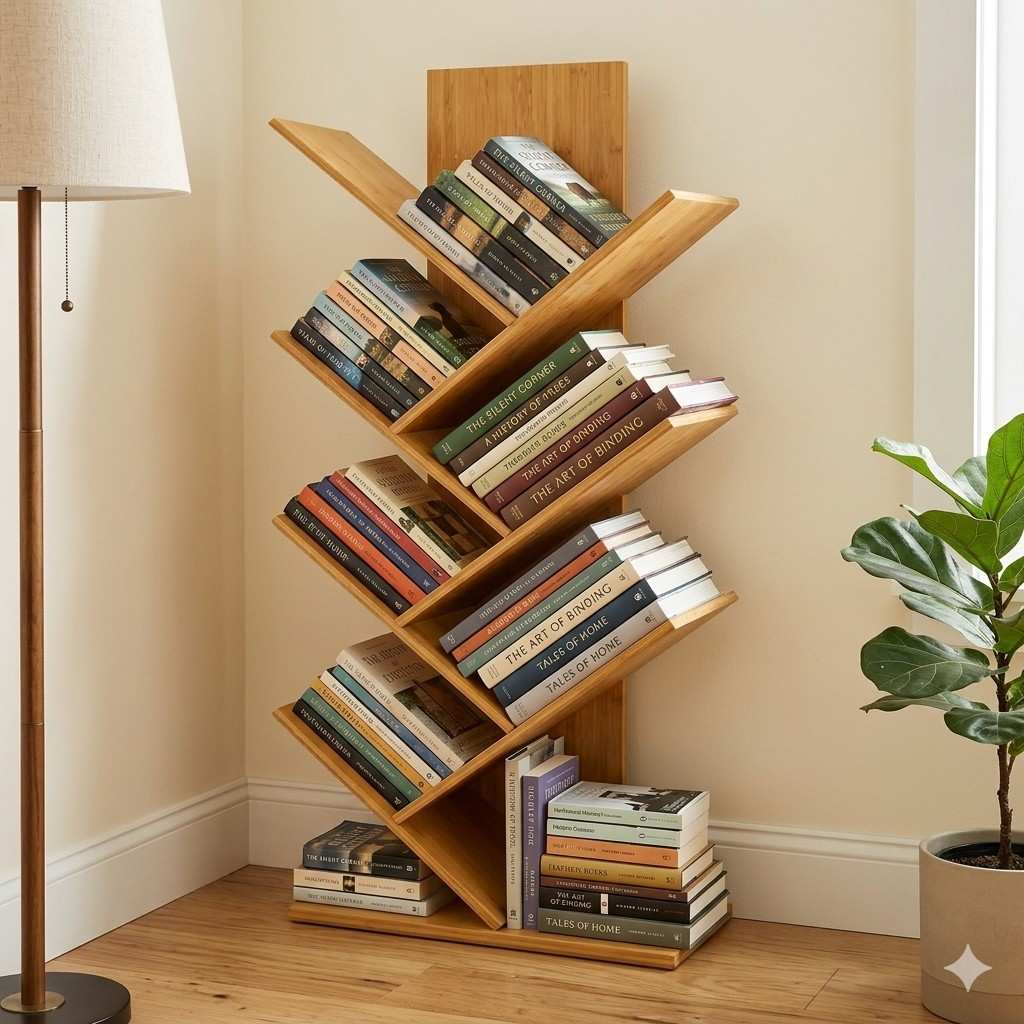 Premium Bamboo Tree Bookshelf – Multi-Tier Space-Saving Display Rack main image