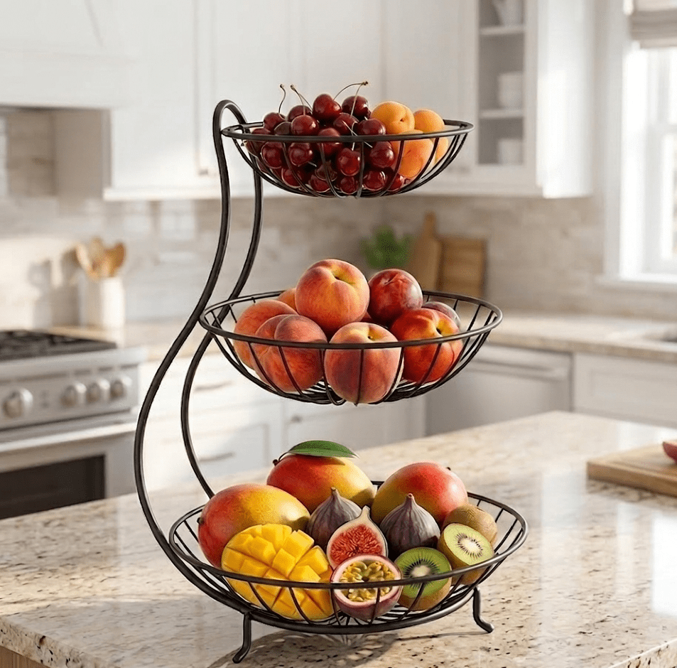 3 Tier Fruit Basket Wire Fruit Bowl – Three-Layer Dried Fruit Dish Home Snack Tray main image