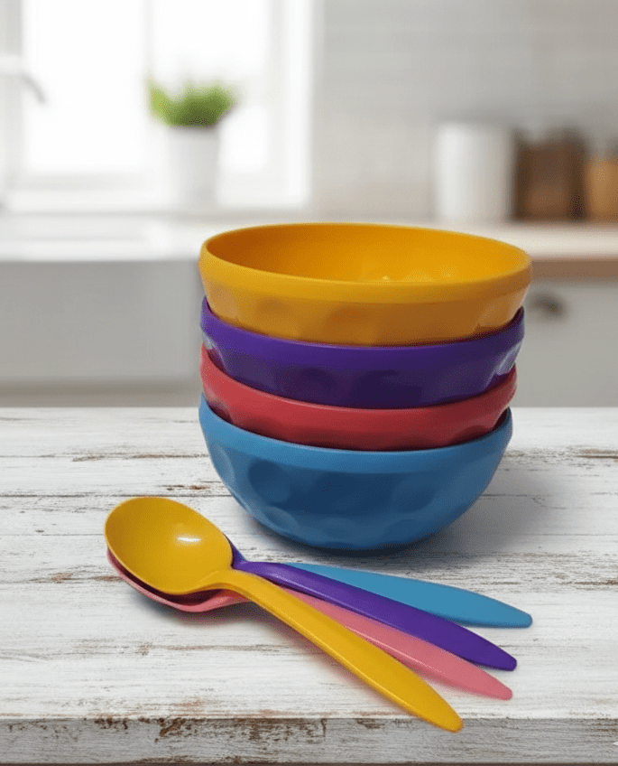 Imperial Colorful Bowls 4pcs With Spoon/stylish Bowls Set For Multipurpose image 4