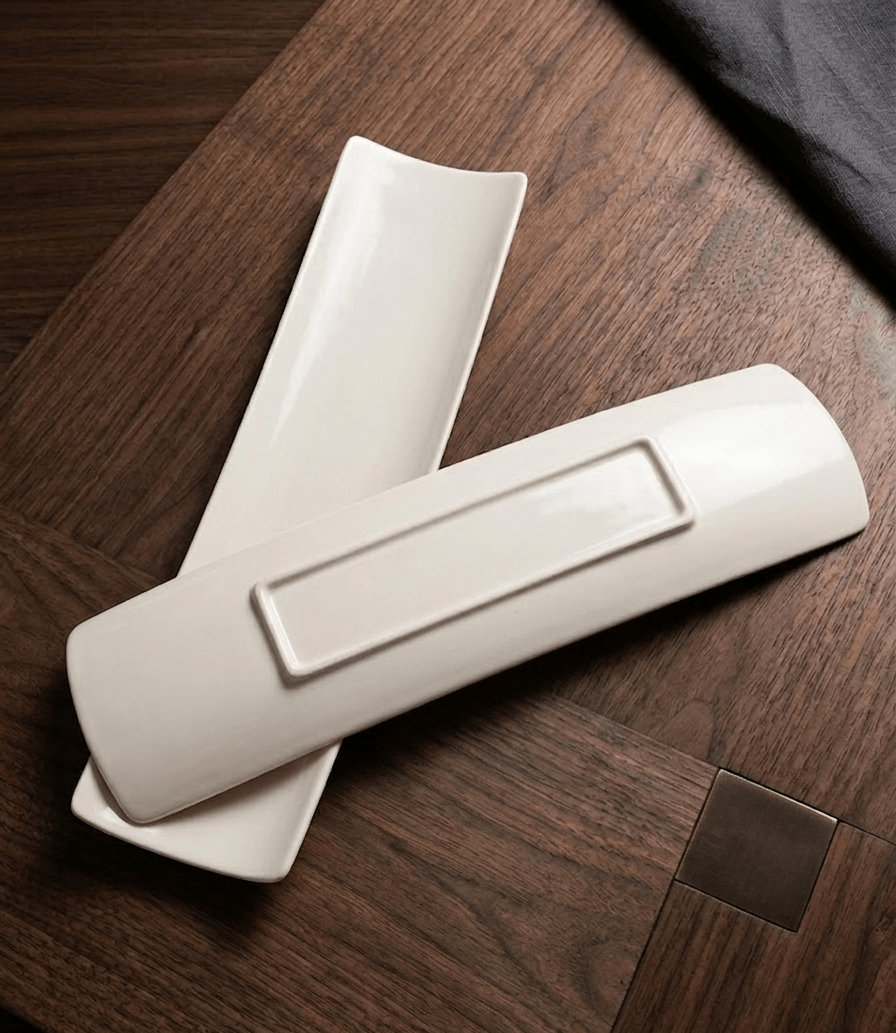 Minimalist Curved White Ceramic One-Bite Platter image 2