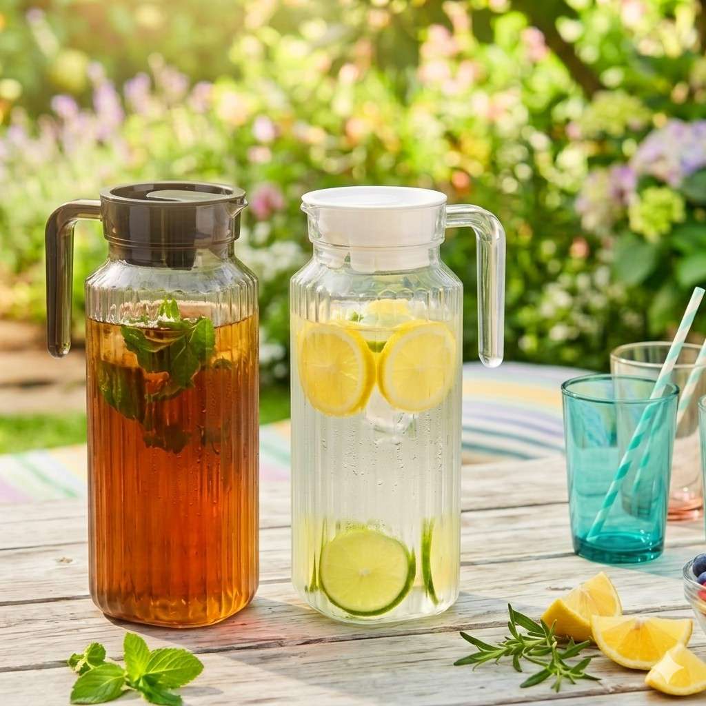 Modern Slim Line Ribbed Plastic Jug with Infuser Lid – Lightweight & Durable Pitcher in 1000ml & 1250ml Sizes image 2