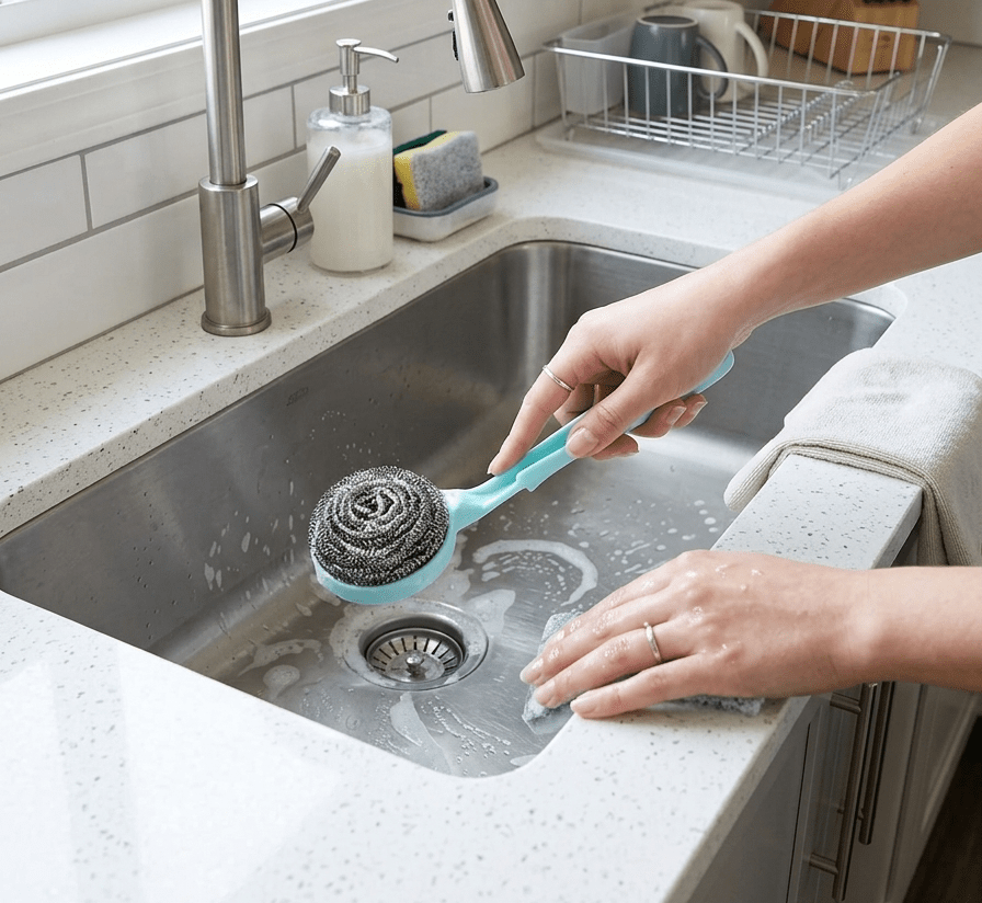 Heavy-Duty Steel Wire Scrubber with Ergonomic Long Handle – Durable Stainless Steel Dish & Pot Cleaning Brush for Tough Grime image 3