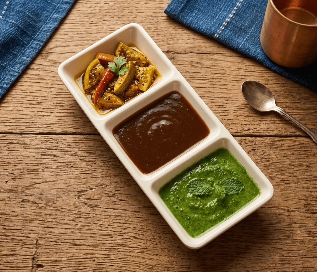 Versatile 3-Compartment Porcelain Condiment & Pickle Server main image