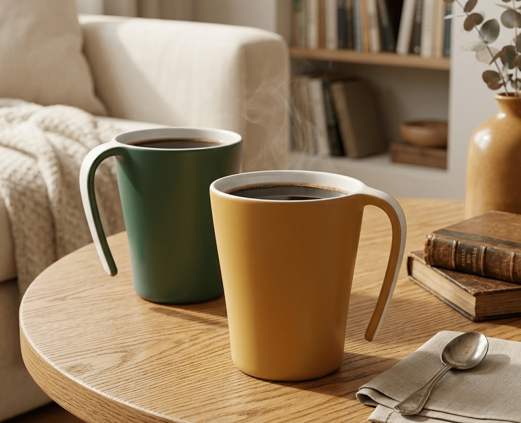 Modern Curved Handle Coffee Mugs | Unique Ergonomic Milk Tea Cup Set (2-Pack) image 2