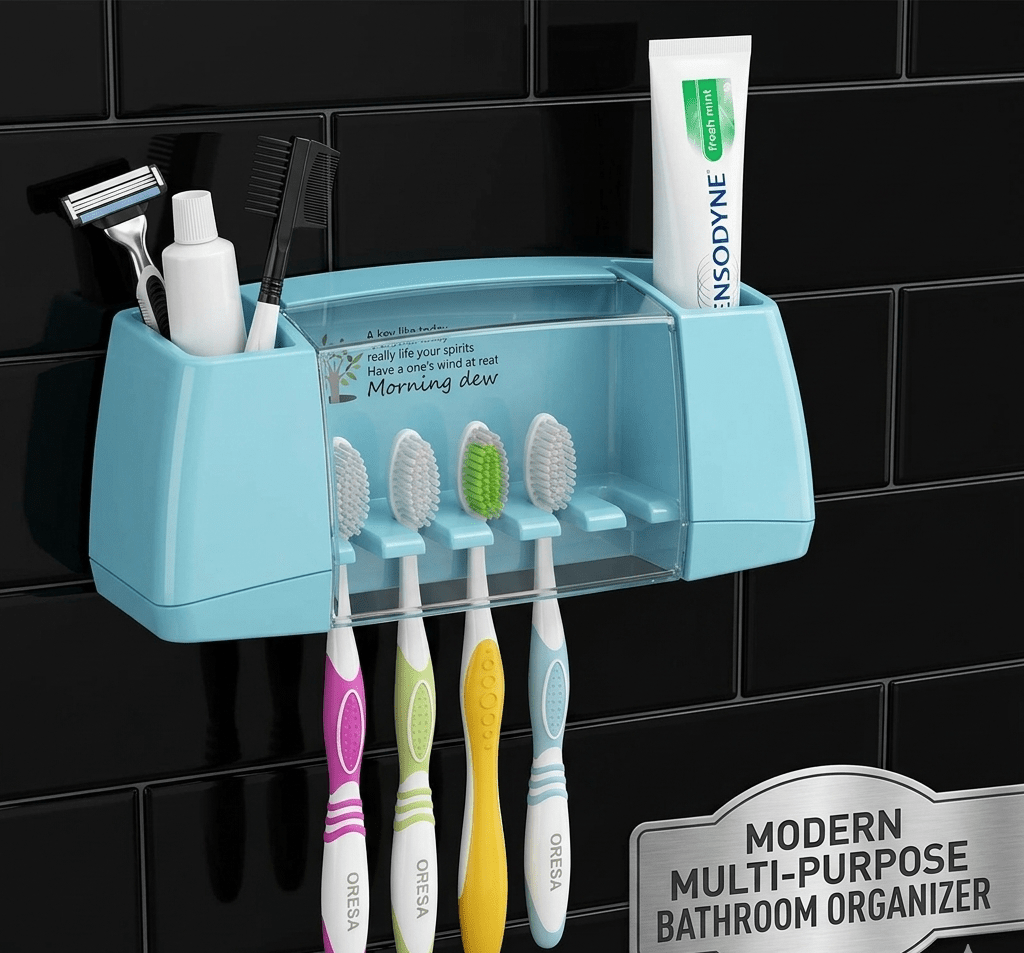Wall-Mounted Family Toothbrush Holder & Multi-Function Bathroom Organizer image 2