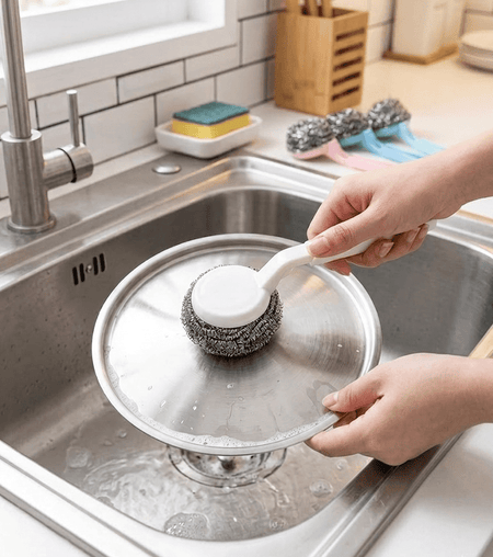 Heavy-Duty Steel Wire Scrubber with Ergonomic Long Handle – Durable Stainless Steel Dish & Pot Cleaning Brush for Tough Grime image 2