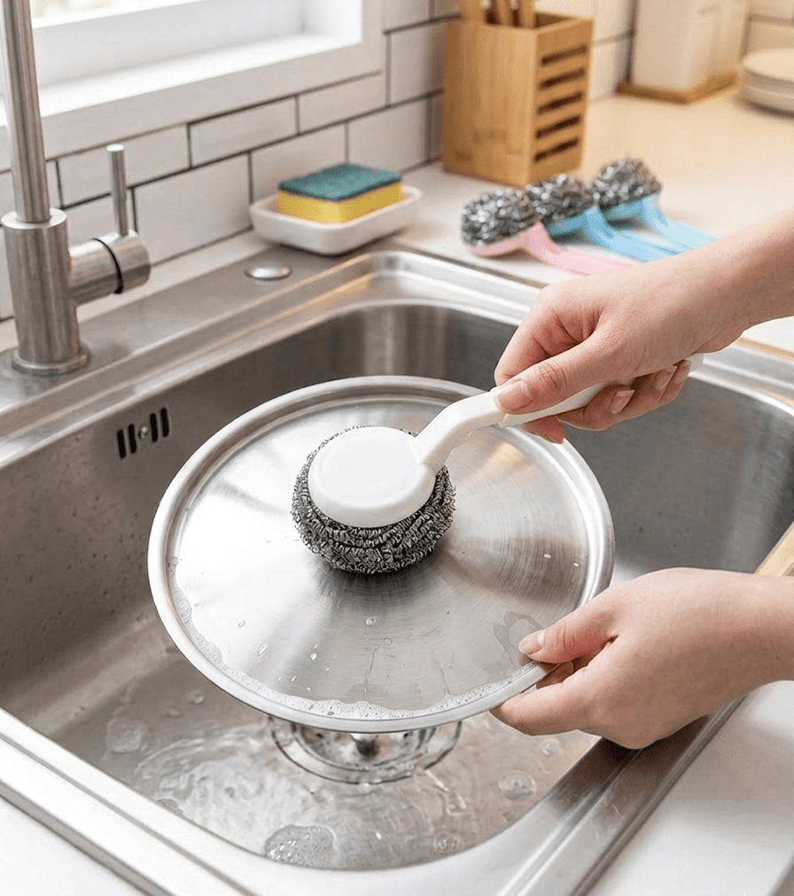 Heavy-Duty Steel Wire Scrubber with Ergonomic Long Handle – Durable Stainless Steel Dish & Pot Cleaning Brush for Tough Grime image 2