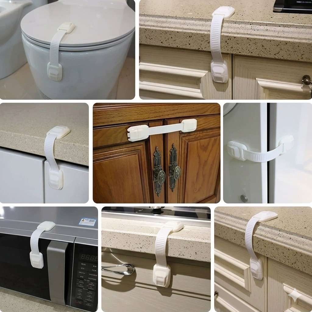 Multi-Purpose Child Safety Lock – Adjustable Flexible Strap Latches for Cabinets, Drawers, Fridge, Toilet, and Trash Can – No Tools Required, Strong 3M Adhesive image 2