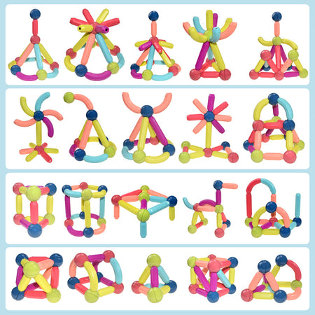 64 PCS Magnetic Building Blocks Set Early Learning Magnetic Sticks Balls Assembling Game