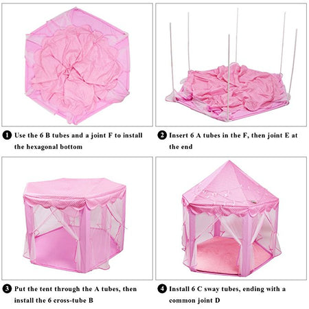 Princess Tent Girls Pink Large Playhouse With Lights for Indoor and Outdoor