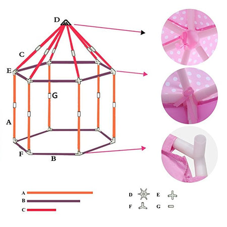 Princess Tent Girls Pink Large Playhouse With Lights for Indoor and Outdoor