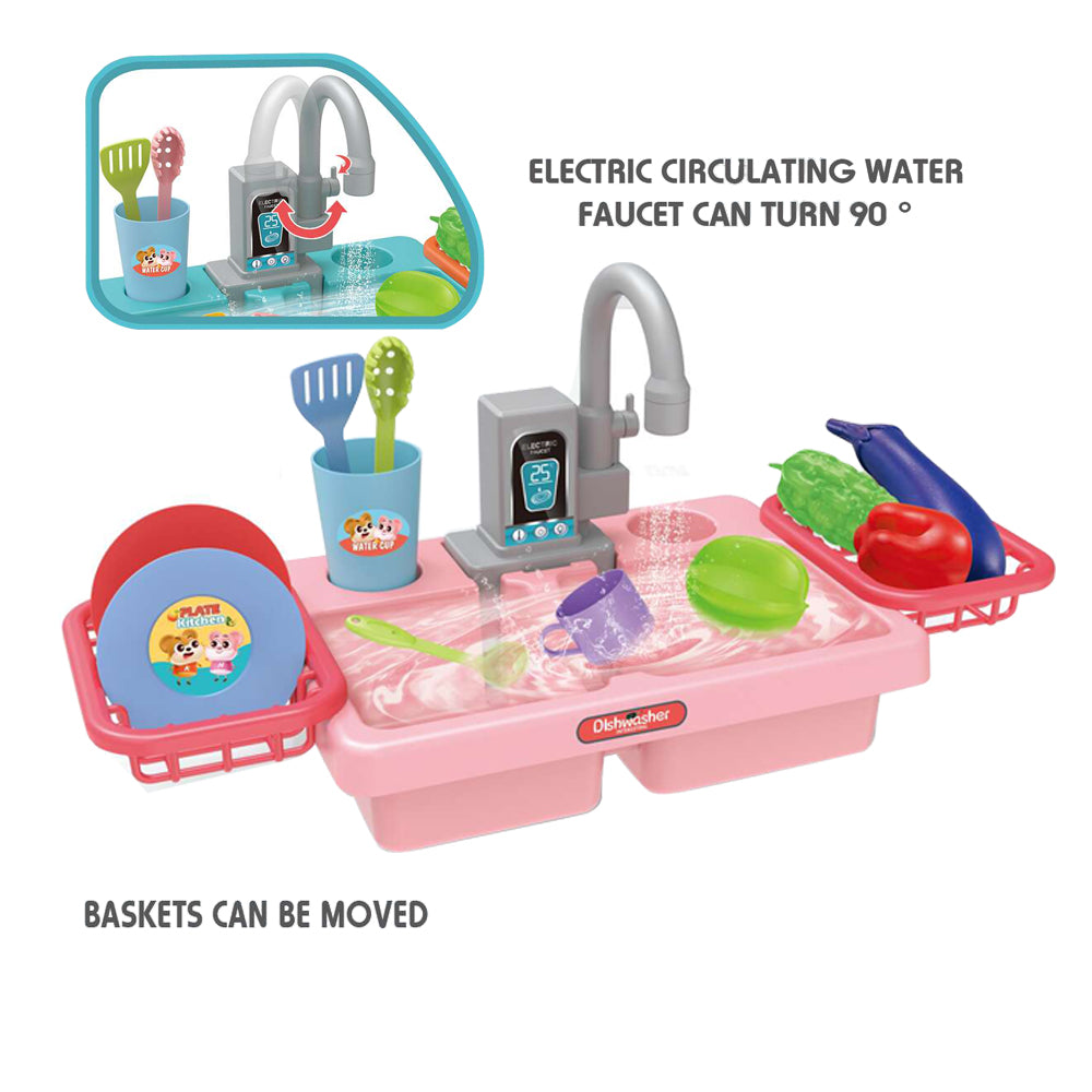 Play Sink for Kids Kitchen Pretend Play Dishwasher Toy Automatic Running Water