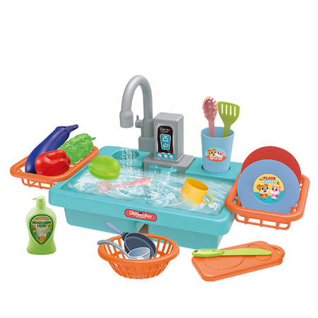 Play Sink for Kids Kitchen Pretend Play Dishwasher Toy Automatic Running Water
