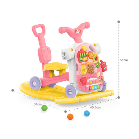 Huanger 5in1 Multifunction Motor Bike Style Baby Walker with Music Pink